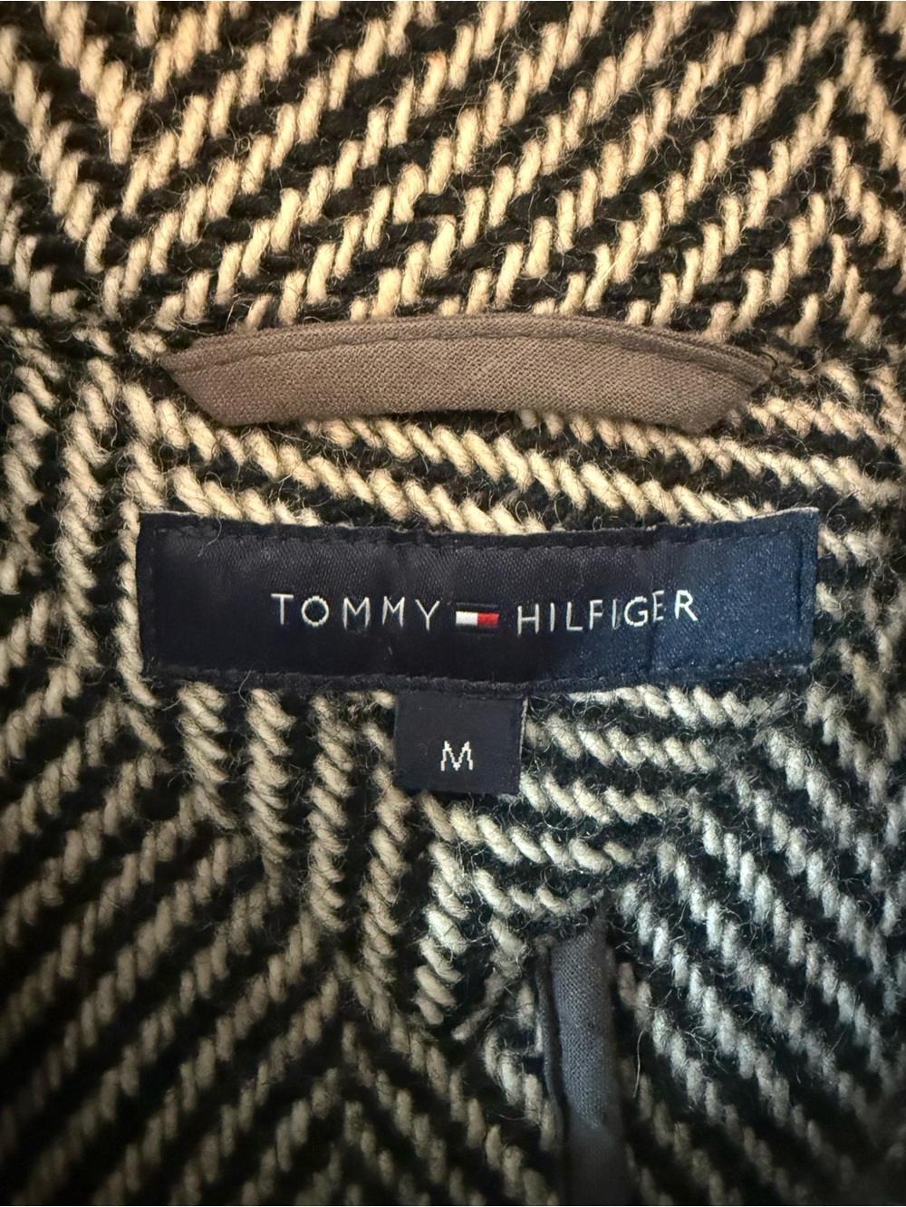Tommy Hilfiger Herringbone Wool Duffle Coat Toggle Hooded Winter Jacket Size Med - Picture 3 of 11